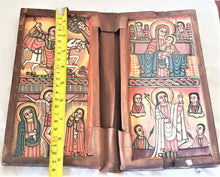 Load image into Gallery viewer, antique Ethiopian Coptic Christian Orthodox Leather cover Wood Painted Icon,African ,Art Décor,Home Décor, religious art