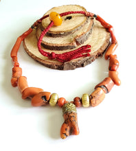 Load image into Gallery viewer, Antique Berber Natural Coral Beads Necklace 22 K Gold over Wax Beads,Branch Red Coral,Mediterranean coral,Genuine coral,Ethnic Coral jewelry