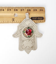 Load image into Gallery viewer, Moroccan Old Silver & Enamel Hand of Fatima Hamsa Pendant Amulet,Berber Jewelry,African Jewelry,Moroccan Jewelry,Hand of Fatima Charm,