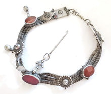 Load image into Gallery viewer, vintage Yemen silver agate stone Bedouin Headdress Ornaments necklace,Yemen silver,tribal jewelry,agate necklaces