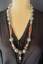 Load image into Gallery viewer, Antique Yemen Bawsani Filigree coral and silver Necklace circa 1910s,Hand Crafted Silver,Pendants Necklace,Ethnic Jewelry,Tribal Jewelry
