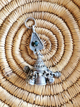 Load image into Gallery viewer, antique Moroccan chased box pendant silver dangles and red in green glass cabochon Amulet ,Berber Jewelry,African Jewelry,Charm Pendant,