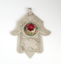 Load image into Gallery viewer, Moroccan Old Silver & Enamel Hand of Fatima Hamsa Pendant Amulet,Berber Jewelry,African Jewelry,Moroccan Jewelry,Hand of Fatima Charm,