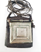 Load image into Gallery viewer, Tuareg Silver on Leather Gris Gris hand engraved amulet pendant leather cord necklace,Tuareg jewelry ,Sahara jewelry ,moroccan jewelry