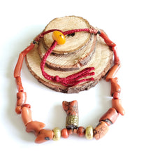 Load image into Gallery viewer, Antique Berber Natural Coral Beads Necklace 22 K Gold over Wax Beads,Branch Red Coral,Mediterranean coral,Genuine coral,Ethnic Coral jewelry