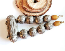 Load image into Gallery viewer, Old silver granulation hallmarked Globe beads star burst Hirz Necklace from Yemen circa 1930s,Bedouin tribal Silver,Ethnic Jewelry