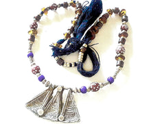 Load image into Gallery viewer, Antique Ethiopian silver amulet necklace with Venetian beads,Hand Crafted, Ethiopian Telsum,Silver, pendants Phallic, Pendants Necklace