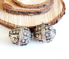 Load image into Gallery viewer, Old silver star burst granulation hallmarked Globe beads from Yemen circa 1930s,Bedouin tribal ,Hand Crafted Silver,Ethnic Jewelry
