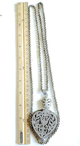 Antique large Yemen Silver amulet heart Pendant chain Necklace, Yemen Telsum, jewelry,BFF heart Pendant,valentine, Necklace ,Antique Yemen