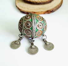 Load image into Gallery viewer, Antique Moroccan Enameled Silver Ball Pendent with Coin Pendants,Hand Crafted Silver,Pendants Necklace,Ethnic Jewelry,Tribal Jewelry