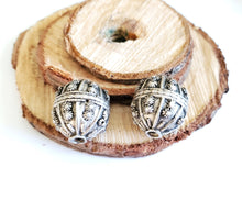 Load image into Gallery viewer, Old silver star burst granulation hallmarked Globe beads from Yemen circa 1930s,Bedouin tribal ,Hand Crafted Silver,Ethnic Jewelry
