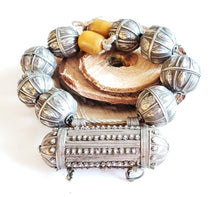 Load image into Gallery viewer, Old silver granulation hallmarked Globe beads star burst Hirz Necklace from Yemen circa 1930s,Bedouin tribal Silver,Ethnic Jewelry