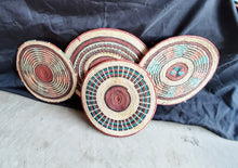 Load image into Gallery viewer, Ethiopian handwoven basket Round wall basket,African Art, Décor Baskets,Wicker Basket ,Flat Basket, Straw Basket ,Wall Boho Decor