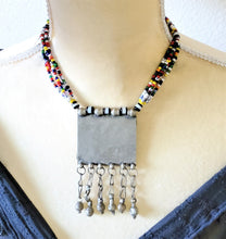 Load image into Gallery viewer, Handmade Tribal rare Ethiopian silver amulet and Glass Beads necklace,Hand Crafted, Ethiopian Telsum,african Silver, ethiopian jewelry
