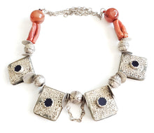 Load image into Gallery viewer, Antique Moroccan Berber natural red Coral Silver Pendants Necklace, Berber Necklaces,Ethnic Jewelry,Tribal Jewelry