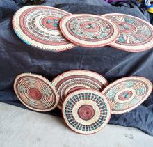 Load image into Gallery viewer, Ethiopian handwoven basket Round wall basket,African Art, Décor Baskets,Wicker Basket ,Flat Basket, Straw Basket ,Wall Boho Decor
