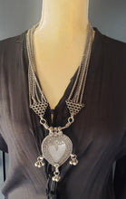 Load image into Gallery viewer, antique tribal old silver necklace Amulet heart Pendant from Rajasthan 1930s BFF heart Pendant,valentine Necklace