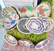 Load image into Gallery viewer, African Ethiopian handwoven Round bread or fruit basket,African Art, Décor Baskets,Wicker Basket, Straw Basket ,Wall Boho Decor
