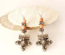 Load image into Gallery viewer, Antique Moroccan Old Berber cross Silver coral Earrings ,Ethnic Tribal,sliver Earrings,Dangle & Drop Earrings,Tribal Jewelry,