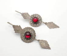 Load image into Gallery viewer, Antique Moroccan Old Berber Earrings Silver with Glass Talhakimt,Ethnic Tribal,sliver Earrings,Dangle & Drop, Earrings,Tribal Jewelry,
