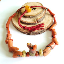Load image into Gallery viewer, Antique Berber Natural Coral Beads Necklace 22 K Gold over Wax Beads,Branch Red Coral,Mediterranean coral,Genuine coral,Ethnic Coral jewelry