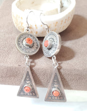 Load image into Gallery viewer, Moroccan Berber Sterling Silver Coral Dangle Earrings, Berber Jewelry, sliver Earrings, Dangle &amp; Drop Earrings,
