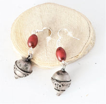 Load image into Gallery viewer, Old silver red glass Beads Earrings Ethiopia Ethnic Tribal,Ethnic Jewelry,sliver Earrings,Dangle &amp; Drop Earrings,Tribal Jewelry,
