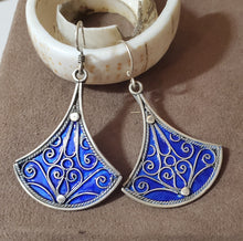 Load image into Gallery viewer, Moroccan blue Enamel Earrings sterling 925 silver, Berber Earrings, sliver Earrings, Dangle &amp; Drop Earrings,
