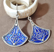 Load image into Gallery viewer, Moroccan blue Enamel Earrings sterling 925 silver, Berber Earrings, sliver Earrings, Dangle &amp; Drop Earrings,
