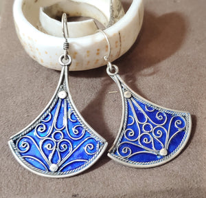 Moroccan blue Enamel Earrings sterling 925 silver, Berber Earrings, sliver Earrings, Dangle & Drop Earrings,