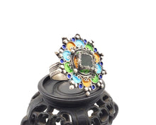 Load image into Gallery viewer, Moroccan Talismanic Berber Silver Enamel and glass cabochon Ring size 10, tribal jewelry, Silver, Ethnic Jewelry, Tribal Jewelry
