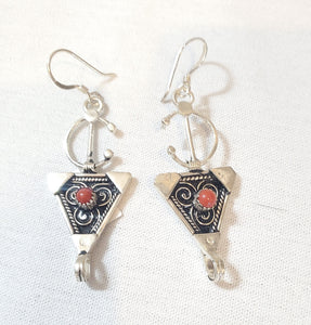 Moroccan Berber Sterling Silver enamels Coral Dangle Earrings ,Berber Jewelry,sliver Earrings,Dangle & Drop Earrings,