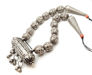 Old silver granulation Hirz prayer amulet pendant granulation beads Necklace from Yemen circa 1930s, Bedouin Silver, Ethnic Jewelry