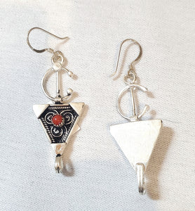 Moroccan Berber Sterling Silver enamels Coral Dangle Earrings ,Berber Jewelry,sliver Earrings,Dangle & Drop Earrings,