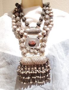 large silver Antique Bedouin tribal Yemeni necklace circa 1930s,ethnic,Middle East, silver ethnic beads,tribal bedouin necklace.