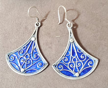 Load image into Gallery viewer, Moroccan blue Enamel Earrings sterling 925 silver, Berber Earrings, sliver Earrings, Dangle &amp; Drop Earrings,
