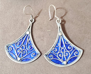 Moroccan blue Enamel Earrings sterling 925 silver, Berber Earrings, sliver Earrings, Dangle & Drop Earrings,