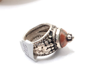 Antique Bawsani Yemen Silver Red Coral Ring size 7.5 Yemen tribal silver, tribal jewelry, Hand Crafted Silver, Yemen Jewelry