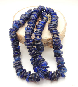 Rare Long Strands of Antique Dutch Donut Blue Annular Wound Glass Trade Beads, African Trade, 19th centuries, Trade Beads