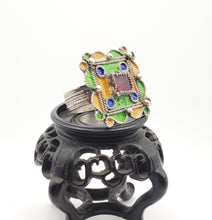 Load image into Gallery viewer, Moroccan Talismanic Berber Silver Enamel and glass cabochon Ring size 10.5, tribal jewelry, Silver, Ethnic Jewelry, Tribal Jewelry
