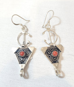 Moroccan Berber Sterling Silver enamels Coral Dangle Earrings ,Berber Jewelry,sliver Earrings,Dangle & Drop Earrings,