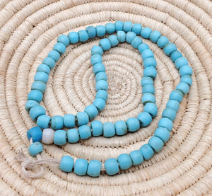 African 24'' Old Ethiopian Venetian Blue padre beads,Blue Glass,Trade Beads ,African Trade Beads,
