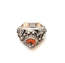 Load image into Gallery viewer, Antique Bawsani Yemen Silver Red Coral Ring size 6 Yemen tribal silver ,tribal jewelry ,Hand Crafted Silver,Yemen Jewelry ,filigree Jewelry
