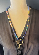 Load image into Gallery viewer, African Old Ethiopian Blue Glass Beads tribal Necklace Brass Pendants Ornament ,African Necklace, Trade Beads ,tribal jewelry
