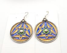 Load image into Gallery viewer, Moroccan green, yellow, blue Enamel Earrings sterling 925 silver, Berber Earrings, sliver Earrings, Dangle &amp; Drop Earrings,
