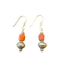 Load image into Gallery viewer, Antique silver coral Beads Earrings Ethnic Tribal

