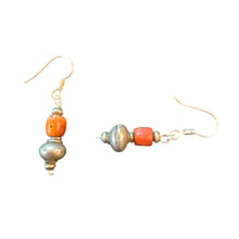Load image into Gallery viewer, Antique silver coral Beads Earrings Ethnic Tribal
