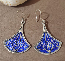 Load image into Gallery viewer, Moroccan blue Enamel Earrings sterling 925 silver, Berber Earrings, sliver Earrings, Dangle &amp; Drop Earrings,
