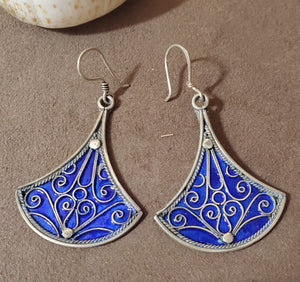 Moroccan blue Enamel Earrings sterling 925 silver, Berber Earrings, sliver Earrings, Dangle & Drop Earrings,