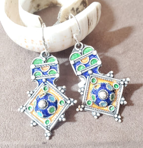 Moroccan Berber Sterling Silver enamels Dangle Earrings, Berber Jewelry, sliver Earrings, Dangle & Drop Earrings,